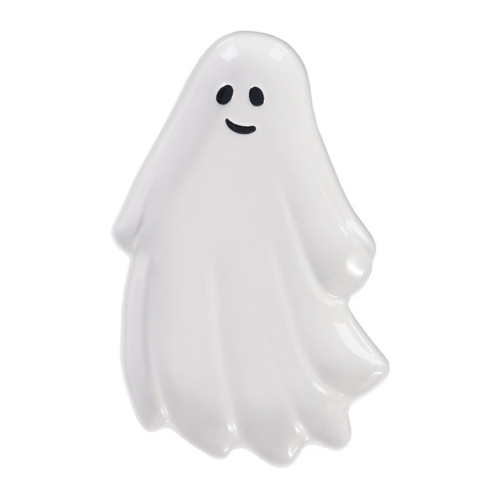 Halloween Ceramic White Ghost Figural Treat Tray Serving Dish 11.89"L x7.8"Wx1"H